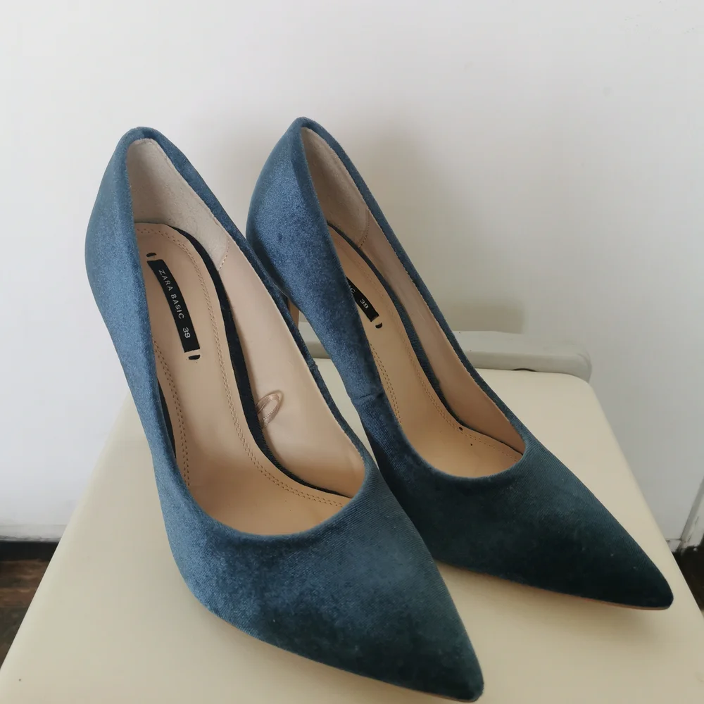 Zara Women's Heels in Rich Blue Velvet - Picture 2 of 5